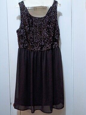 Juniors Sz Med Black Sequins Sleeveless Lined Party Dress